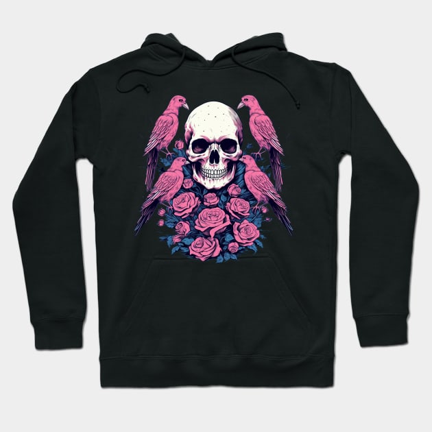 Skull and Flowers and Birds Hoodie by TOKEBI